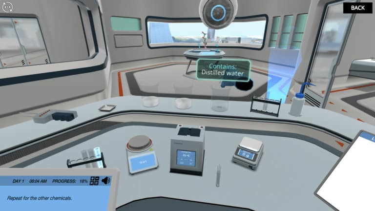 Beakers containing distilled water