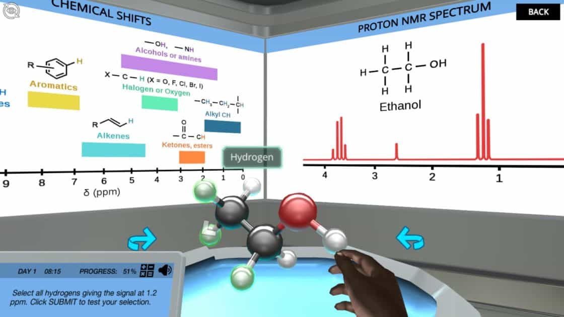 Screenshot from Labster Proton NMR Simulation